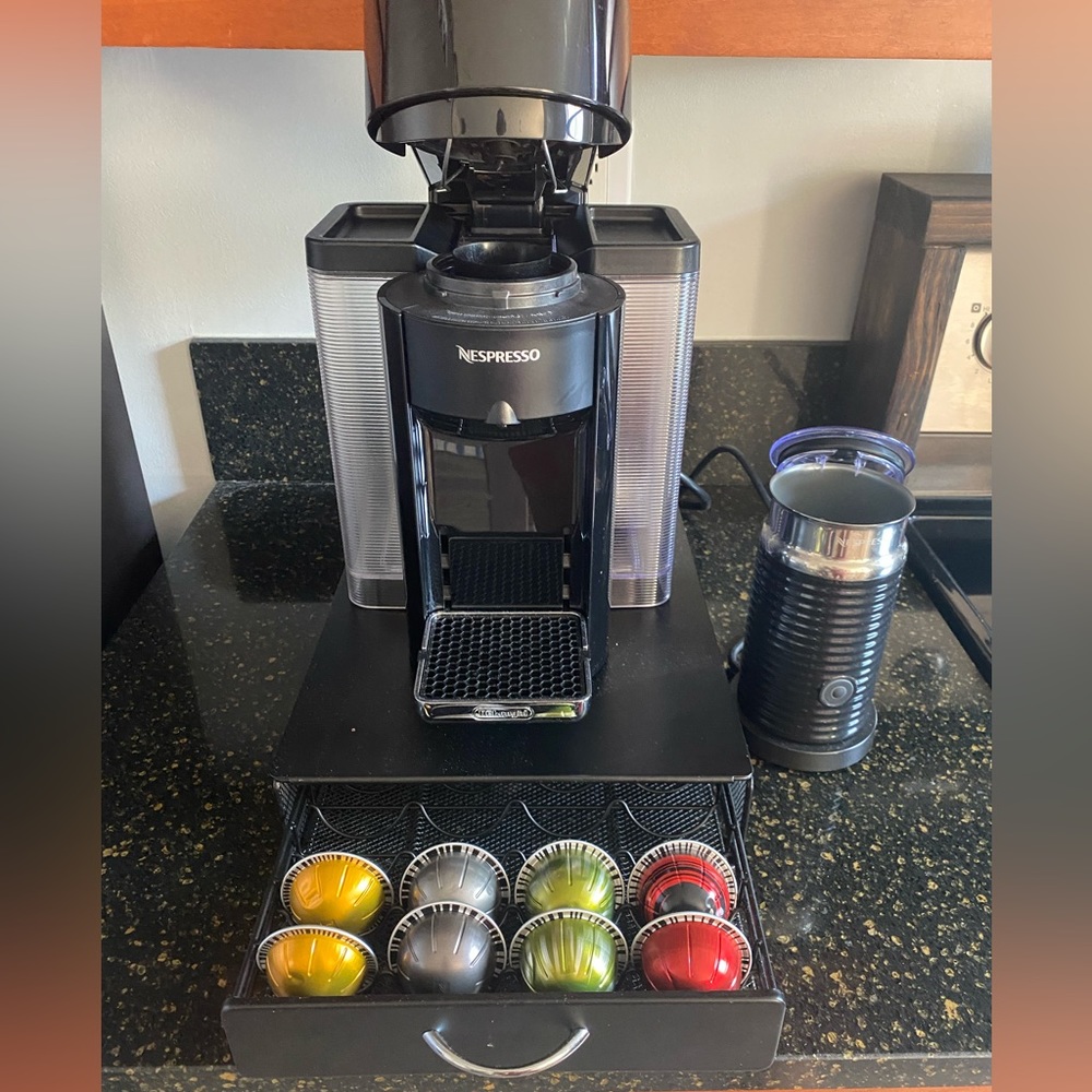 Nepresso Vertuo Machine, frother and pod drawer organizer